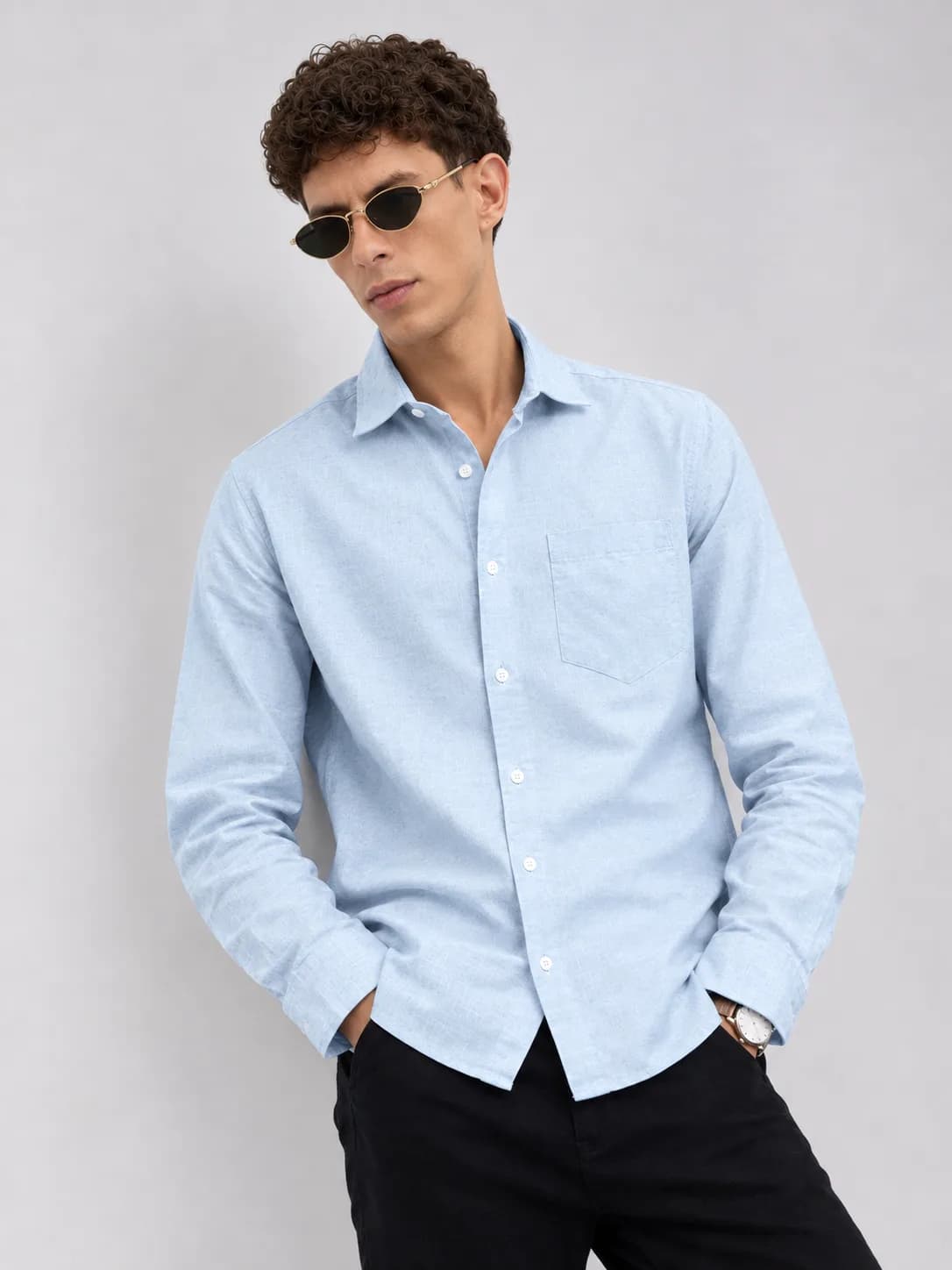 light blue shirt