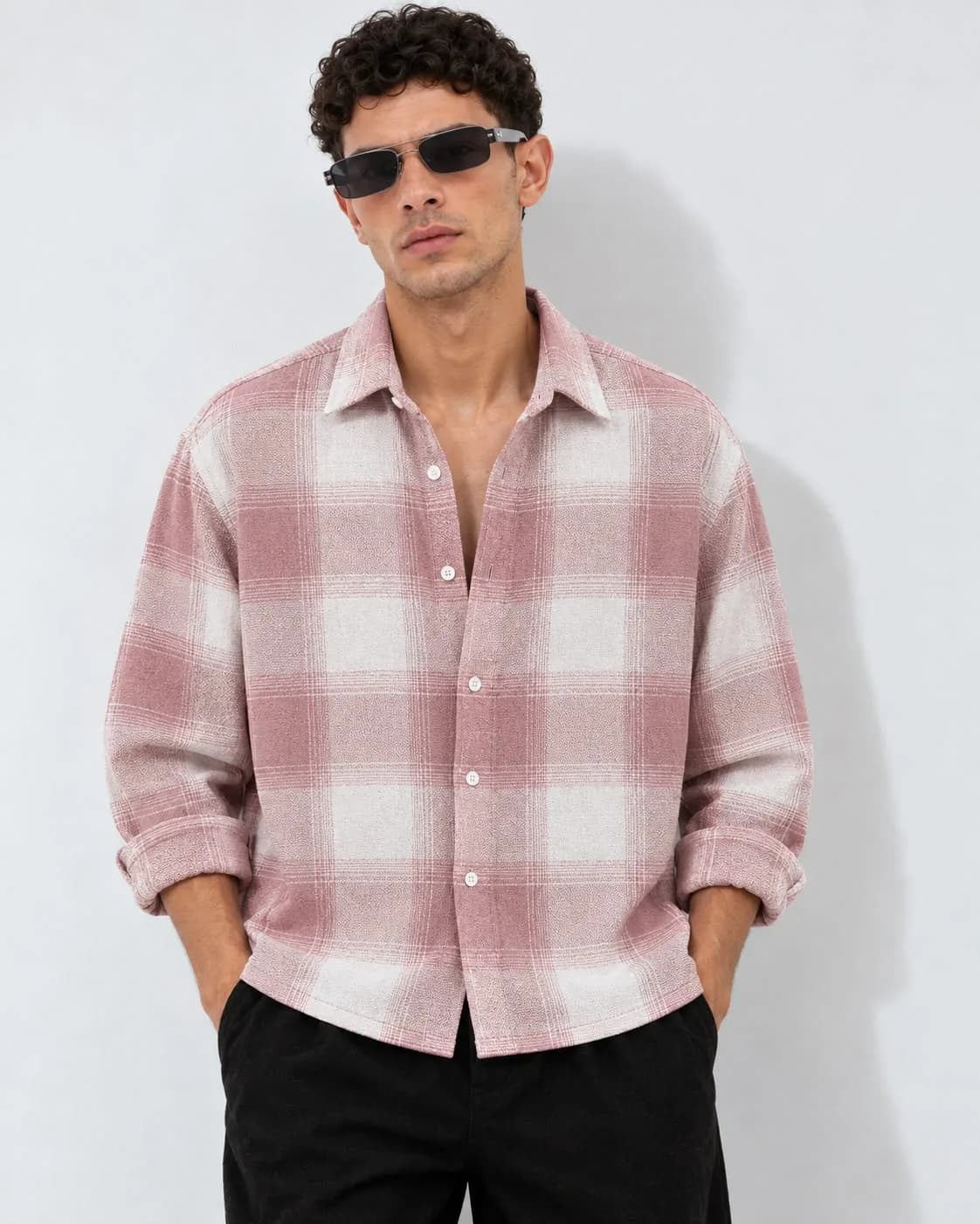Pink White Check Shirt