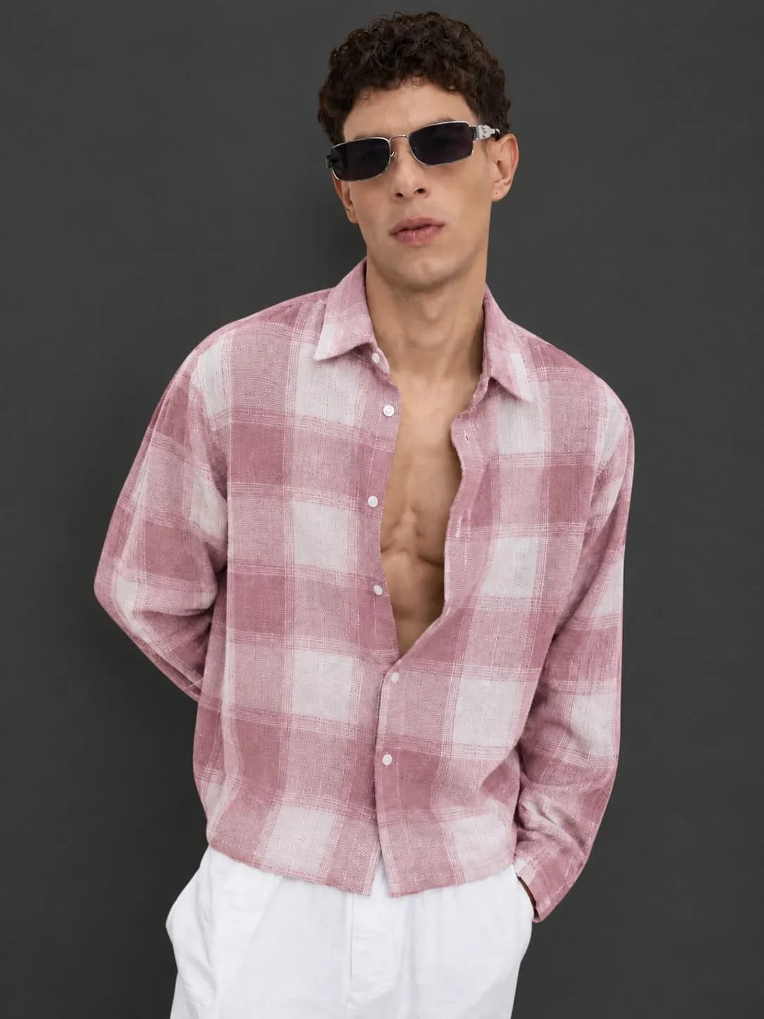 Pink White Check Shirt