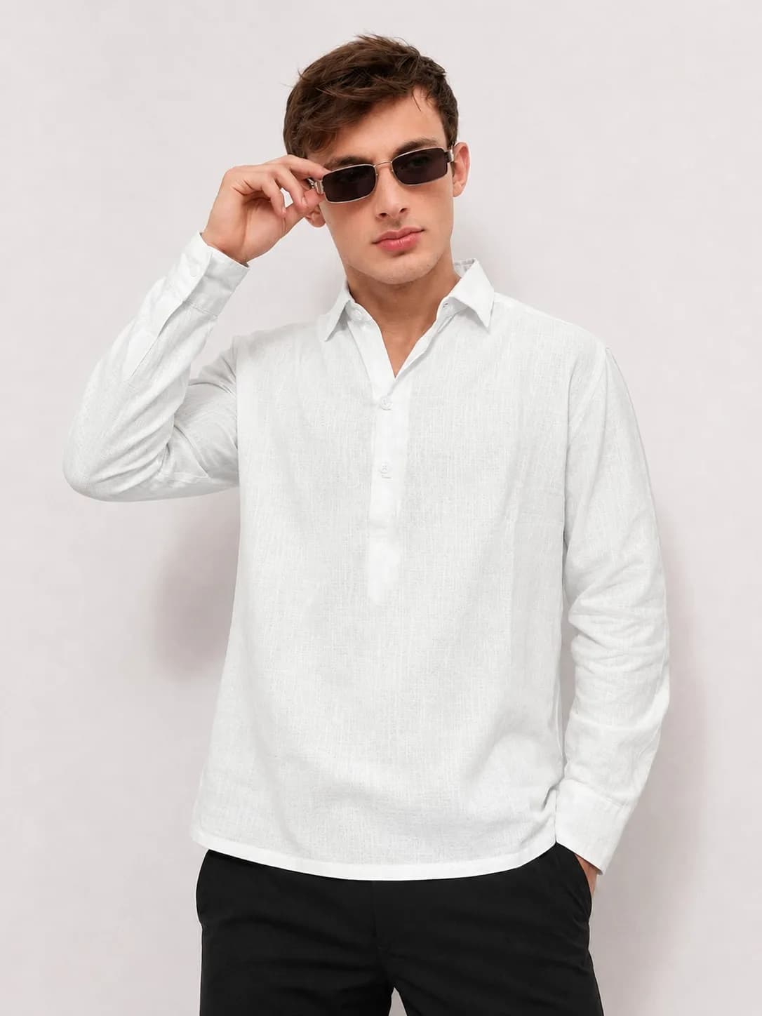 White Boxy Cotton Linen Hook Shirt