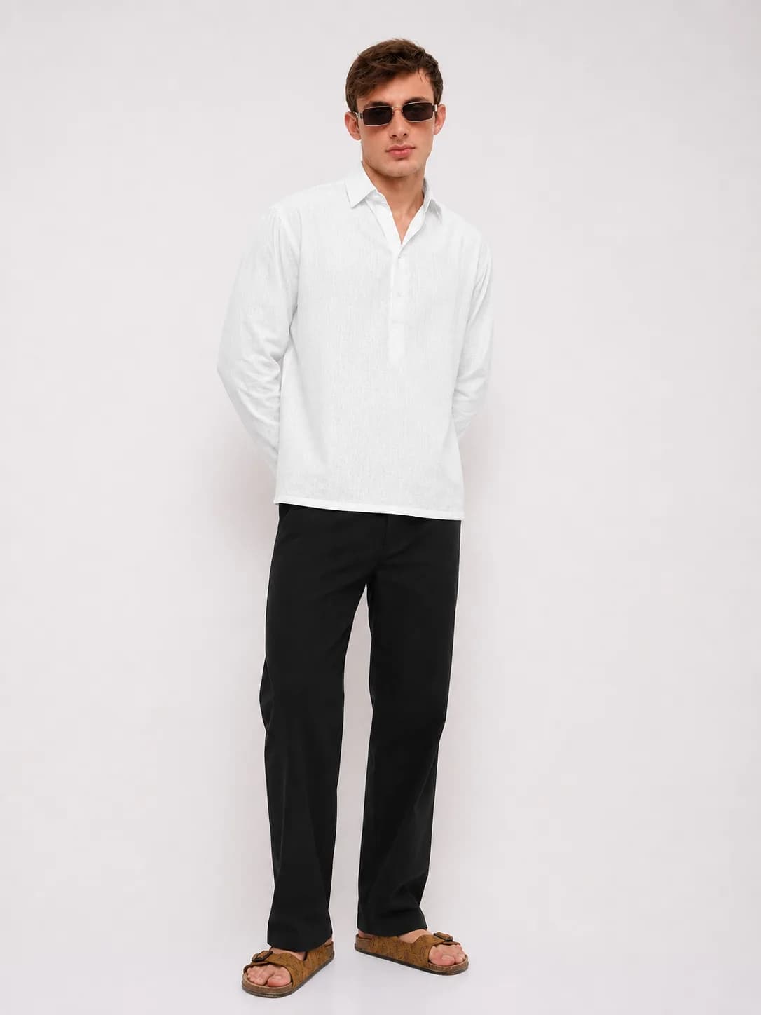 White Boxy Cotton Linen Hook Shirt