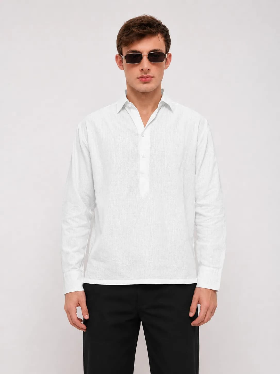 White Boxy Cotton Linen Hook Shirt