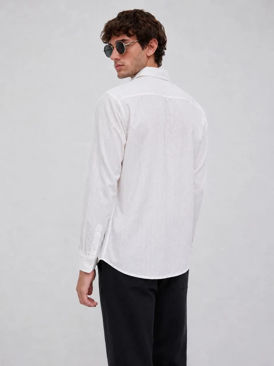 White Linen Blend Regular Shirt